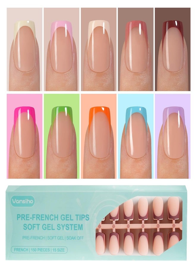 VANSIHO 300Pcs French Gel Nail Tips, Vansiho Short Square Nail Tips, Pre-French Tips Press on Nails, Acrylic Fake Nails for Nail Art DIY 15 Sizes - Image 1